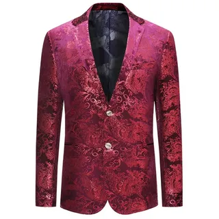 Allthemen Sakko Herren 2 Knöpfe Pailletten Blazer für Party rot 56