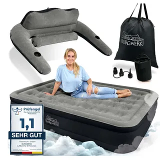 Burgwerk Premium Luftbett selbstaufblasend 2 Personen | Vielseitiges 3in1 Gästebett & Luftbett mit Rückenlehne | 203x152cm XL Size | aufblasbare Matratze mit Pumpe | Luftmatratze selbstaufblasend
