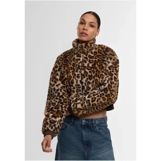 URBAN CLASSICS Damen Kunstfell Jacke Ladies Cropped Faux Fur Jacket, kurzer Teddy Blouson mit Leopardenmuster, weiche Leo-Felljacke, Größen XS - XL - L