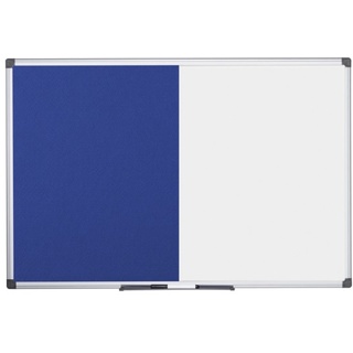 Beschriftungs-Magnettafel und Textil-Pinnwand, weiß/blau, 1200 x 900 mm
