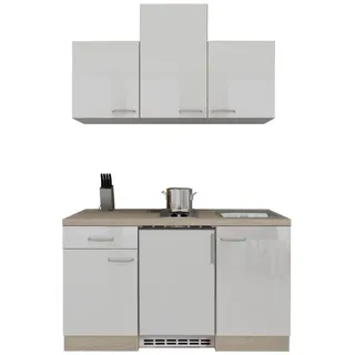 Singleküche mit E-Geräten - 150 cm breit - Hochglanz Weiß Sonoma Eiche – Valencia
