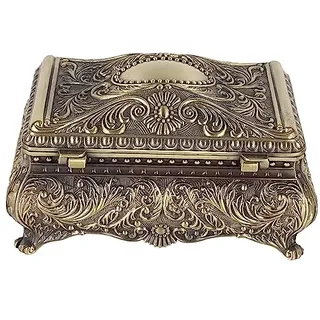 Smandy Vintage -Schmuckschatulle, Schmuckschachtel Großer Retro -Schmuckbehälter mit Handwerk Blumenmuster für Frauen Mädchen Halskettenarmbandohrringe (Bronze)