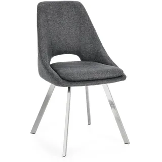 Esszimmerstuhl Kashar aus Stoff, modern gepolstert, dunkelgrau, elegantes Edelstahlgestell