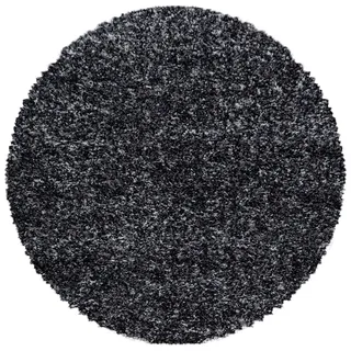 Carpetsale24 Runder Hochflor Teppich Ø 80 cm Anthrazit – Shaggy, Flauschig & Pflegeleicht, Meliert, Jute-Rücken für kleine Räume & Eingangsbereich