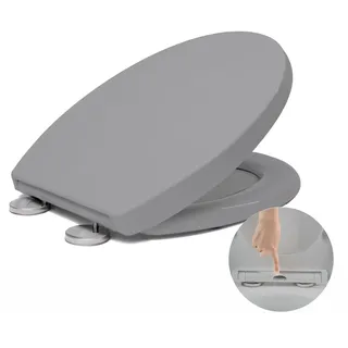 Vivo Technologies WC-Sitz Soft Close, Soft Close WC-Sitz mit Schnellverschluss für einfache Reinigung, Standard-Klo-Toilettensitze, O-Form, einfache Befestigung oben, Universal-Toilettensitz, Grau
