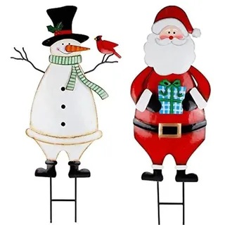 Gartenstecker Schneemann und Weihnachtsmann - 2er Set - 80 cm