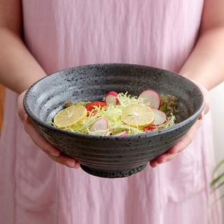 Blumen Pinellia Kreative Ramen Bowl Retro Japanischen Stil Haushalt Große Suppe Schüssel Keramik Geschirr Salatschüssel (größe : 8 inches)