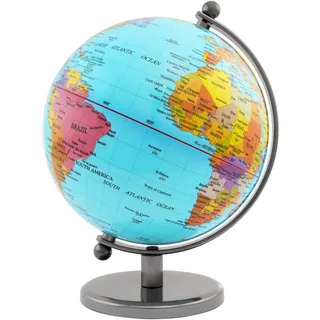 BRUBAKER Globus Designer Weltkugel, 19 cm groß, (1-tlg), stilvolle Erdkugel aus Acryl und Edelstahl, Globus Deko Kugel, Büro blau