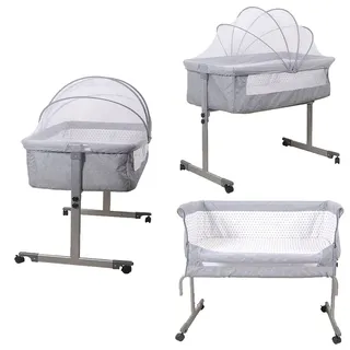XUANYU 2 in 1 Babybett und Babywiege, Länge 96 cm(37,8''), Beistellbett Baby mit Rollen, Matratze und Moskitonetz, Reisebett Baby für Babys von 1 bis 36 Monaten, ab Geburt bis 60 kg