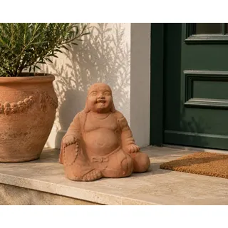 Terracotta Buddha Figur 20 cm handgefertigt – Sitzende Buddhastatue Gartendeko für Garten Terrasse Balkon Yoga Feng Shui Meditation