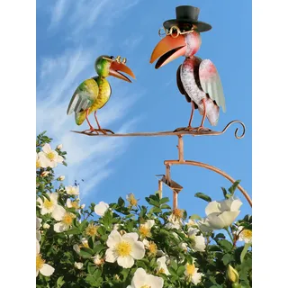 Pommerntraum ®| Windspiel Vogelwippe Metallwindspiel Vogel Vögel Raben | Gartenpendel Gartenwippe Gartendekoration Gartenkunst Gartenstecker Vögelchen Rabenwindspiel (Rabe + Sohn auf Blatt)