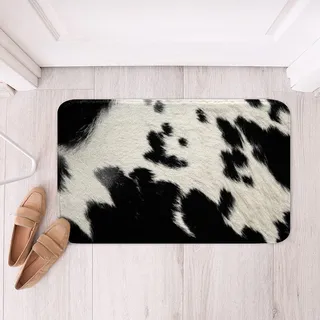 Loussiesd Milch Kuhfell Mikrofaser Badezimmerteppich Bauernhaus Kuhfell rutschfest Badematte 50x80cm für Deko Rinderpelz Schwarz Weiss Hochflor Saugfähig Badteppiche Tierhaut Badteppich Badvorleger