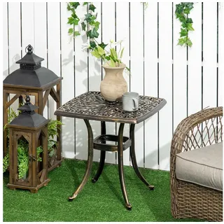 furnicato Gartentisch Beistelltisch Bronze 54L x 54B x 52,5H cm im Vintage-Stil, Wetterfester Outdoor-Tisch mit Schirmloch und verstellbaren Füßen braun