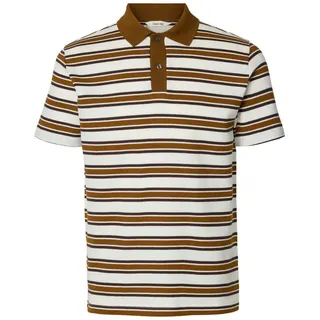 SELECTED HOMME Poloshirt - Gestreiftes Kurzarm-Polo aus Bio-Baumwolle - Herrenshirt Gestreiftes Kurzarm-Polo aus Bio-Baumwolle braun XL (54)