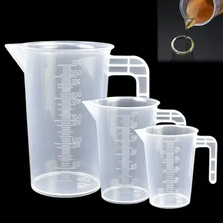Messbecher Set 50ml 100ml 250ml Kunststoff Transparent mit Griff Hitzebeständig