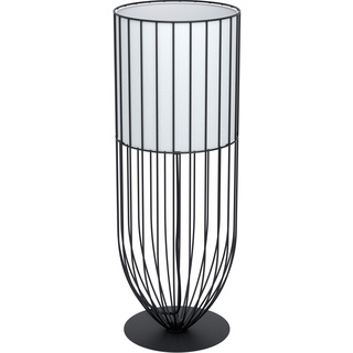 EGLO Tischlampe Nosino, 1 flammige Tischleuchte Industrial, Vintage, Nachttischlampe aus Stahl und Textil, Wohnzimmerlampe in Schwarz, Weiß, Lampe mit Schalter, E27 Fassung