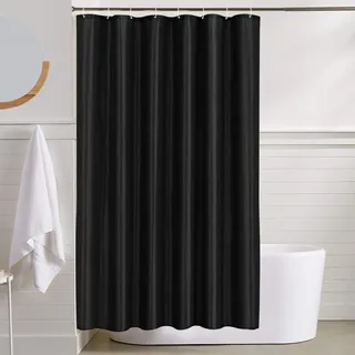 LUKDUNG 120x200 Badevorhang Polyester Textil, Duschvorhang Anti-schimmel für Badezimmer, Vorhang für Badewanne Dusche aus Stoff Wasserdicht Waschbar, Shower Curtain mit 8 Haken Schwarz