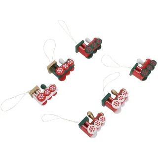 Levemolo 6 Stück Retro-Deko Mini-Rot-Dekorationen Weihnachts-Holz-Hängeornamente Weihnachtsbaum-Ornamente Weihnachtsbaum-Hängezug Holz- Deko-Accessoires Vintage-Strumpf