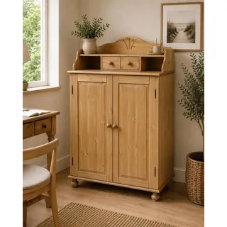 Clever-Moebel Computerschrank Computerschrank Massivholz Kiefer, Sekretär & Büroschrank, PC Schrank Breite: 83cm, Tiefe: 57cm, Höhe: 123,5-154cm beige
