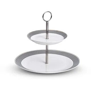 2-stöckige Etagere Jessica 17,3 cm Porzellan Schwarz, Weiß Schwarz /