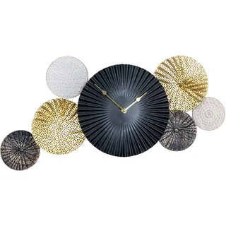 levandeo Wanduhr 64x31cm Metall Schwarz Gold Wandbild Wanddeko Uhr Metallbild Wandkunst Industrial Deko Design Ringe