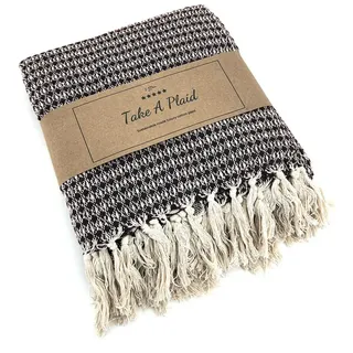 Wohndecke Strick Kuscheldecke Wolldecke Sofadecke 180x130 cm, heimtexland, Fransen Strickdecke Boho I 100% BW I weich, warm, natürlich schwarz