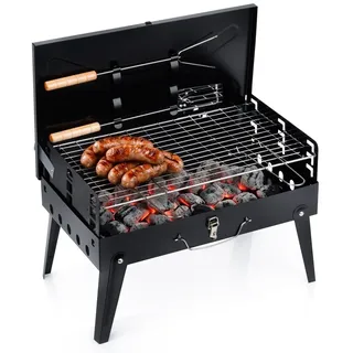 Holzkohlegrill Klappgrill Koffergrill tragbar mit Besteck 43x26x29 cm Vilde