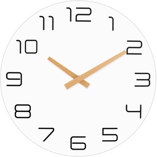 Foxtop Wanduhr Holz Modern Ohne Tickgeräusche Groß Uhr für Wohnzimmer Schlafzimmer Küche Büro (Weiß, 30cm)