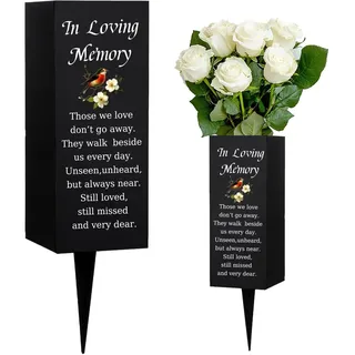WEBEEDY Friedhofsvasen Metallfriedhofsvasen Blumenhalter Mit Stacheln Blumen Vogelmuster Grabgedenkzeichen Friedhofsgedenkdekorationen 8x20cm (In Liebevoller Erinnerung)