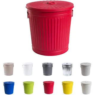 Jinfa Retro Metalltonne mit Deckel und Tragegriffen – Mülleimer, Ascheeimer, Futtertonne, Pelletbehälter, Wäschetonne – robust & vielseitig für Küche, Garten & Haushalt