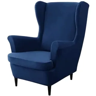Domidekor Ohrensessel Überzug – Sesselschoner Dunkelblau – Sesselbezug Stretch - Strandmon Sessel Bezug – Sesselhusse Elastisch Samt Velour Schmutzabweisend - Oeko-Tex 100