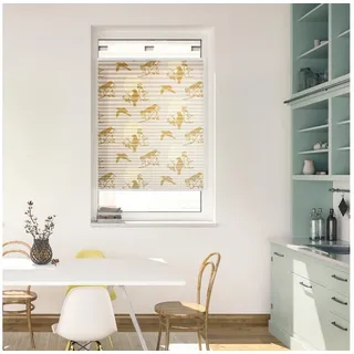 LICHTBLICK ORIGINAL Plissee Plissee Klemmfix, ohne Bohren, blickdicht, Moon Birds - Beige, blickdicht, freihängend, Klemmfix beige 80 cm x 130 cm