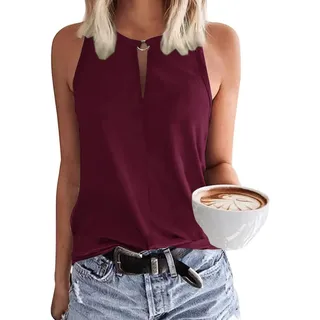 Tanmolo Tops Damen Tank Top Sommer Oberteile Neckholder | Ärmelloses Blusentop, V-Ausschnitt, Leichtes Sommer T-Shirt, Schlüsselloch-Detail, Luftiger Schnitt, Alltag und Büro - S
