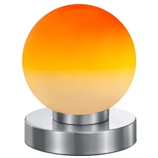 Reality Leuchten LED Nachttischlampe, Dimmfunktion, LED wechselbar, Warmweiß, kleine Bauhaus Lampe touch dimmbar Glas-kugel Lampenschirm orange Ø 12 orange|silberfarben