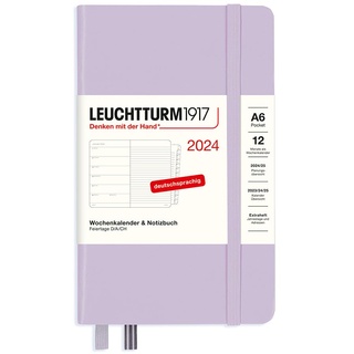 LEUCHTTURM1917 367730 Wochenkalender & Notizbuch Pocket (A6) 2024, mit Extraheft für Adressen und Jahrestage, Lilac, Deutsch, 12 Monate