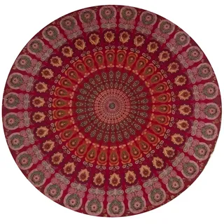 raajsee Indien Strandtuch Rund Mandala Hippie/Groß Indisch Rundes Baumwolle/Boho Runder Yoga Matte Tuch Meditation/Tischdecke Rund Decke Picknick handgefertigt Teppich 70 inch (Rotes Mandala)