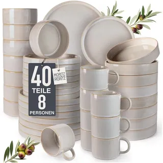 Moritz & Moritz Kombiservice CASTELLO Geschirrset 40 tlg. Komplett-Set für 8 Personen (40-tlg), 8 Personen, Steinzeug, Robustes Kombigeschirr für 8 Personen weiß