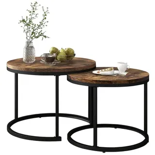 Merax Couchtisch aus Holz im Industrial Minimalistisch Design (2-St), Set rund Satztisch Wohnzimmertisch 1,5 cm Platte braun