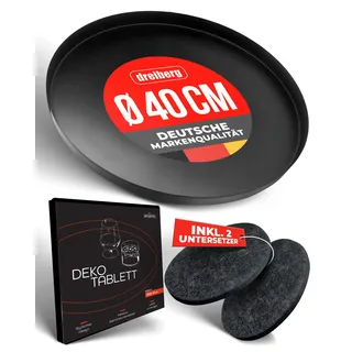 DREIBERG® Deko Tablett | Ø 40 cm | Schwarz Rund | Inkl. 2 STK. Getränkeuntersetzer