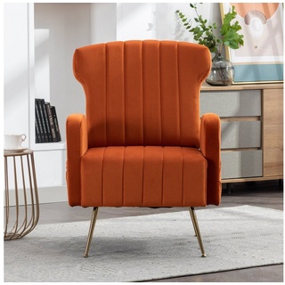 REDOM Loungesessel Freizeitstuhl Relaxsessel Fernsehsessel Polsterstuhl Sessel (mit eitentaschen, Samt), mit goldenen Füßen orange