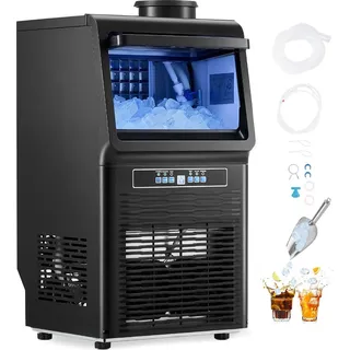 Vevor Kommerzieller Eisbereiter (31,75 kg/Tag) Eismaschine, Speicherkapazität 5,44 kg, 36 Eiswürfel in 15 Minuten, geeignet für Bars, Büros, Restaurants