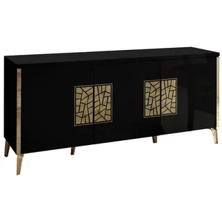 Interdesign24 Sideboard Stella (3-Türig, in Schwarz/Gold Hochglanz), Made in Italy