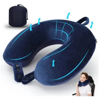 LuxusKollektion Reisekissen Reise Nackenkissen Memoryschaum Flugzeugkissen Standard Blau blau