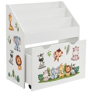 Juskys Bücherregal Kinder Bücherregal, 3 Fächer, Spielzeugkiste, kindgerecht, anbringbaren Stickern weiß