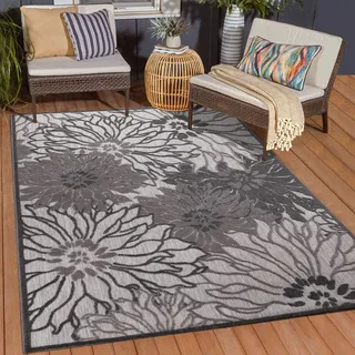 Sanat Teppich Floral 2 Outdoor, rechteckig, Höhe: 6 mm, In- und Outdoor geeignet, Blumen, Balkon, Terrasse, Außenbereich grau 60 cm x 110 cm x 6 mm
