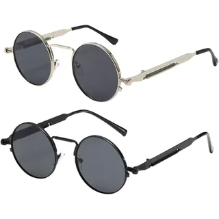 YSJCHEBS 2 Stück Runde Sonnenbrille, Retro-Sonnenbrille, Modische Sonnenbrille, Polarisierte Sonnenbrille Für Herren, Streetstyle-Sonnenbrille, Punk-Sonnenbrille, Party-Sonnenbrille - M