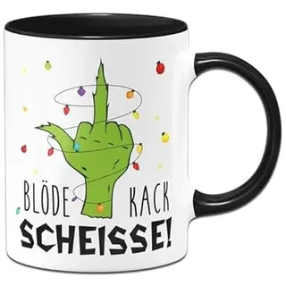 Tassenbrennerei Grinch Tasse - Blöde Kackscheisse - Weihnachtsasse lustig - Kaffeetasse mit Spruch - Weihnachts-Deko (Schwarz)