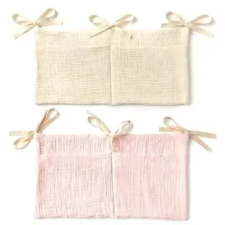 HAPZUR Babybett Organizer 2 Stück Beige & Rosa zum Einhängen | Vielseitige Babybetttasche für Windeln, Kleidung & Spielzeug | Praktischer Hängeorganizer fürs Kinderzimmer, platzsparend & griffbereit.