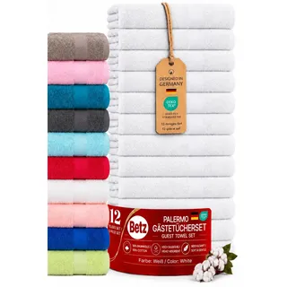 Betz Palermo Gästehandtücher Set 12-teilig – 12× Gästehandtuch 30×50 cm, 100% Baumwolle 360 g/m2, weich & saugstark, Oeko-TEX® Farbe weiß
