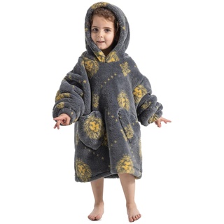 SMIMGO Decken-Hoodie for Kinder, Kleinkinder, superweicher Fleece-Bademantel for Kinder, tragbare Decke, warme, Bequeme Kapuzenrobe, Geschenke for Jungen und Mädchen (Color : Grey Lion, Size : 2-6 Y